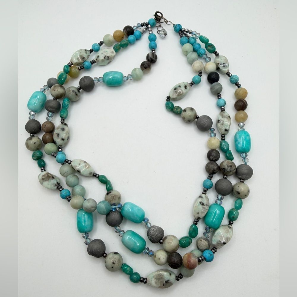 18" of Larimar, dyed stone, crystal, glass necklace w/ sterling silver clasp!